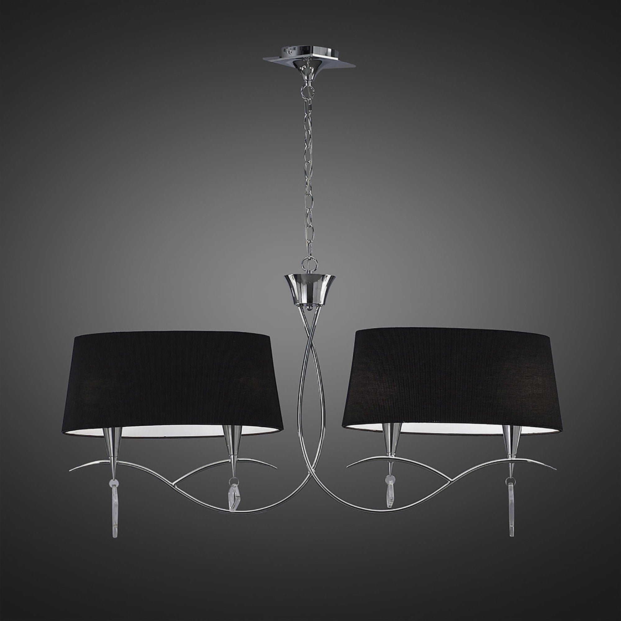 M1642/BS Mara Linear Pendant 2 Arm 4 Light E14 Polished Chrome Black Shades