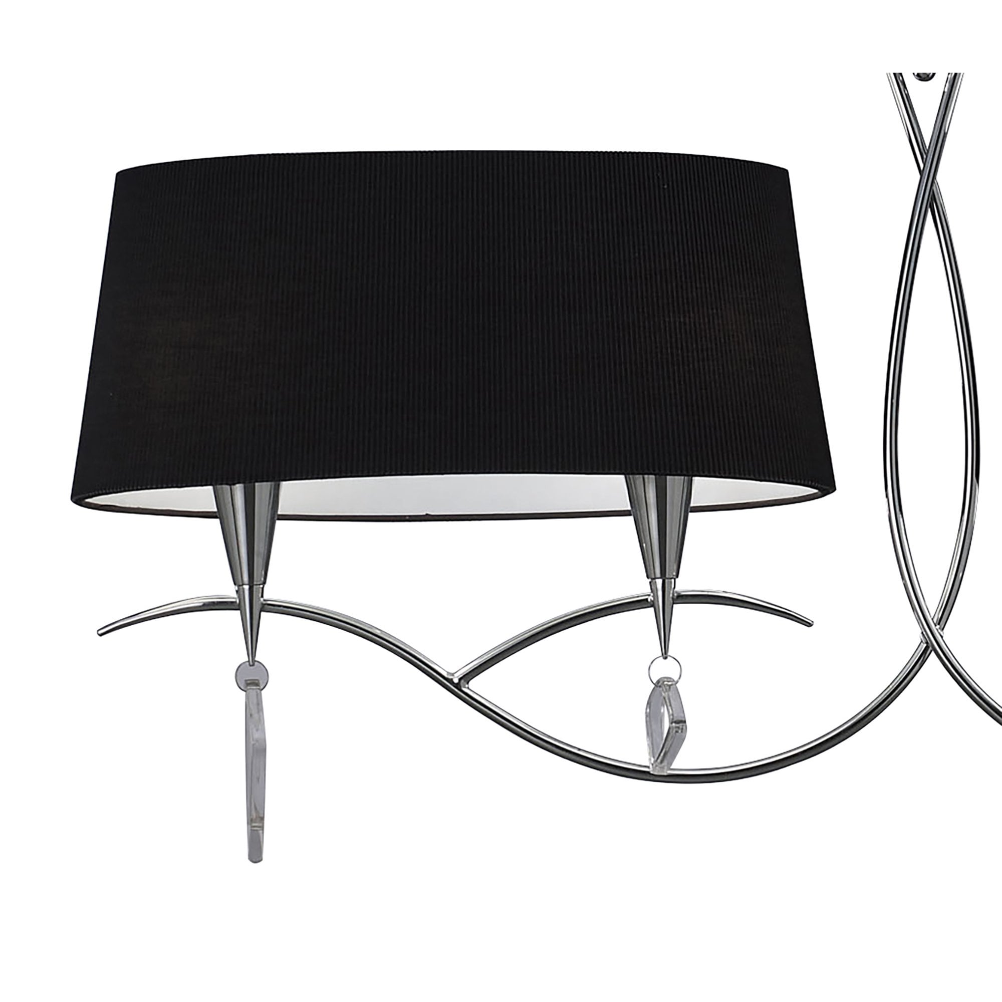 M1642/BS Mara Linear Pendant 2 Arm 4 Light E14 Polished Chrome Black Shades
