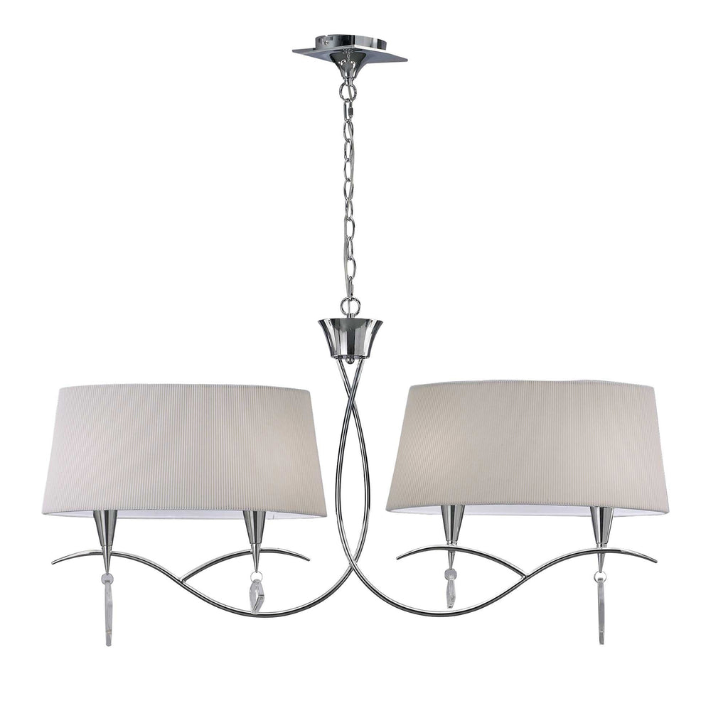 M1642 Mara Linear Pendant 2 Arm 4 Light E14 Polished Chrome Ivory White Shades