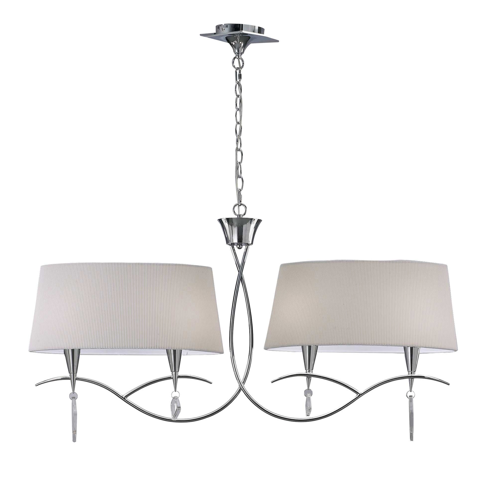 M1642 Mara Linear Pendant 2 Arm 4 Light E14 Polished Chrome Ivory White Shades