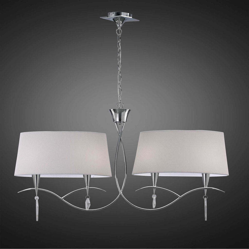 M1642 Mara Linear Pendant 2 Arm 4 Light E14 Polished Chrome Ivory White Shades