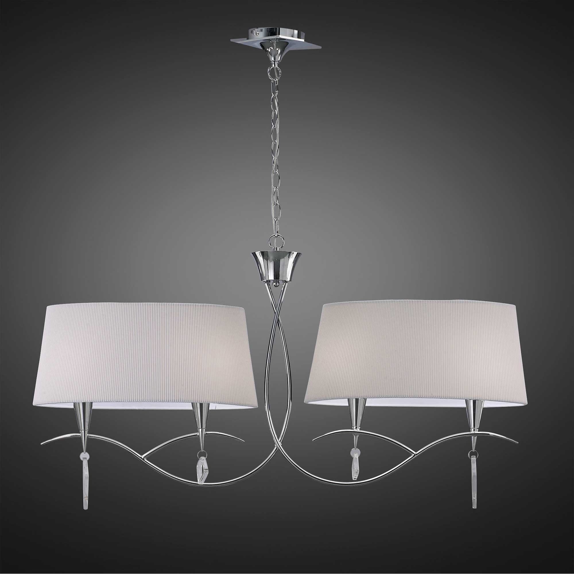 M1642 Mara Linear Pendant 2 Arm 4 Light E14 Polished Chrome Ivory White Shades