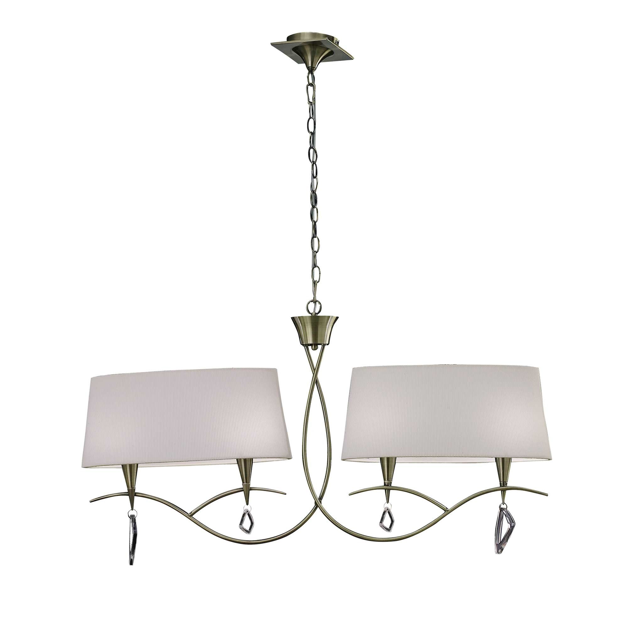 M1642AB Mara Linear Pendant 2 Arm 4 Light E14 Antique Brass Ivory White Shades