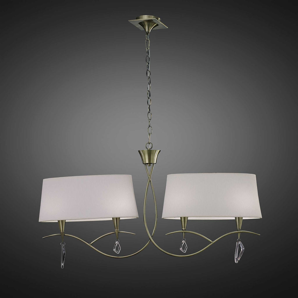 M1642AB Mara Linear Pendant 2 Arm 4 Light E14 Antique Brass Ivory White Shades