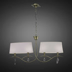 M1642AB Mara Linear Pendant 2 Arm 4 Light E14 Antique Brass Ivory White Shades