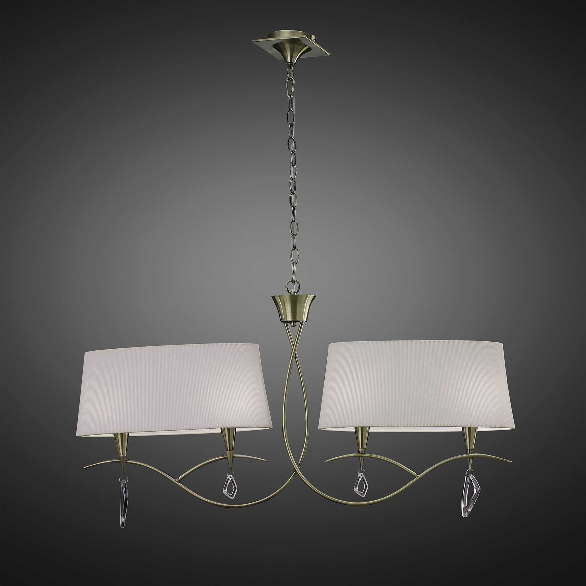 M1642AB Mara Linear Pendant 2 Arm 4 Light E14 Antique Brass Ivory White Shades