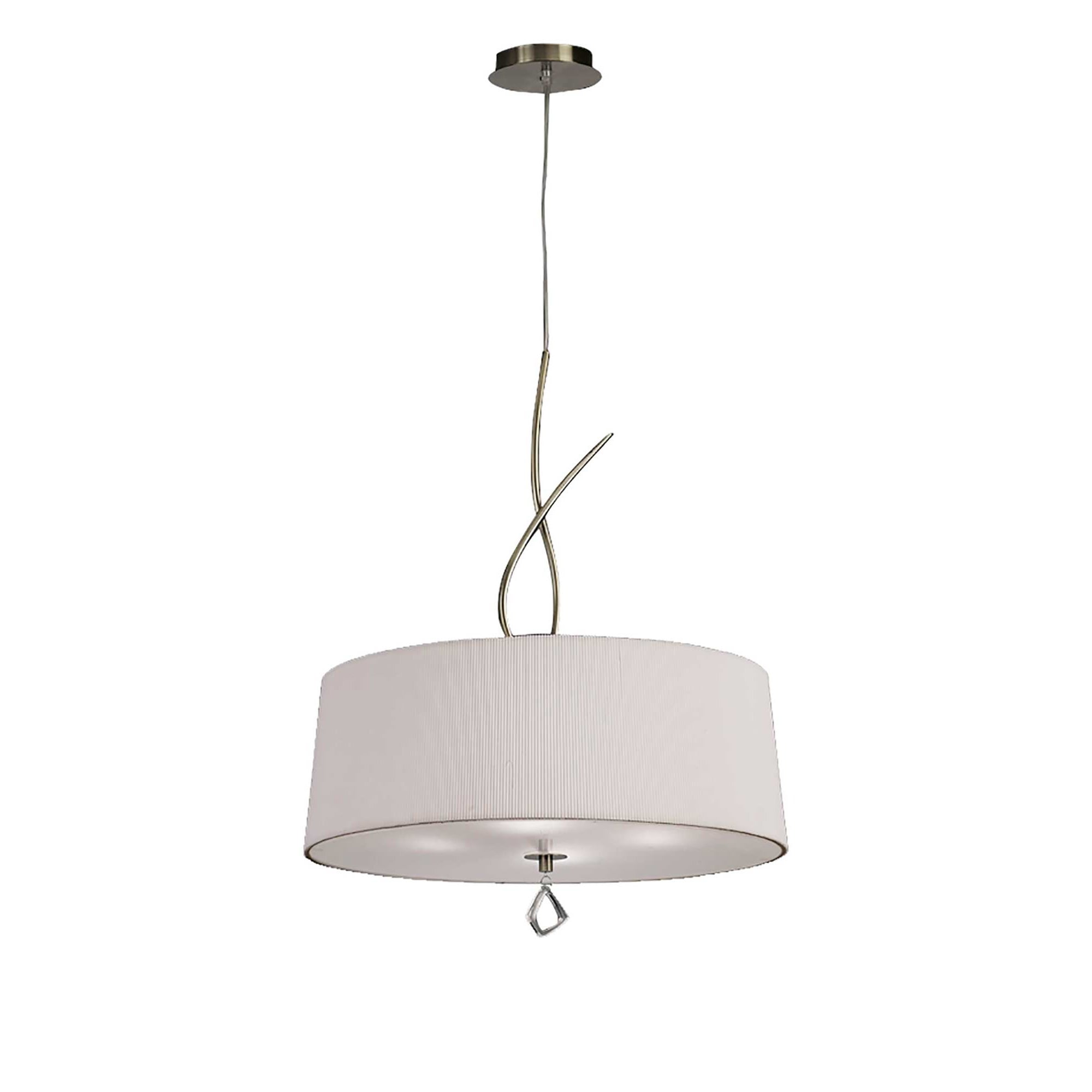 M1644AB Mara Pendant 4 Light E27 Round Antique Brass Ivory White Shade
