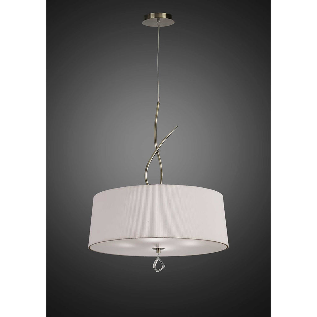 M1644AB Mara Pendant 4 Light E27 Round Antique Brass Ivory White Shade