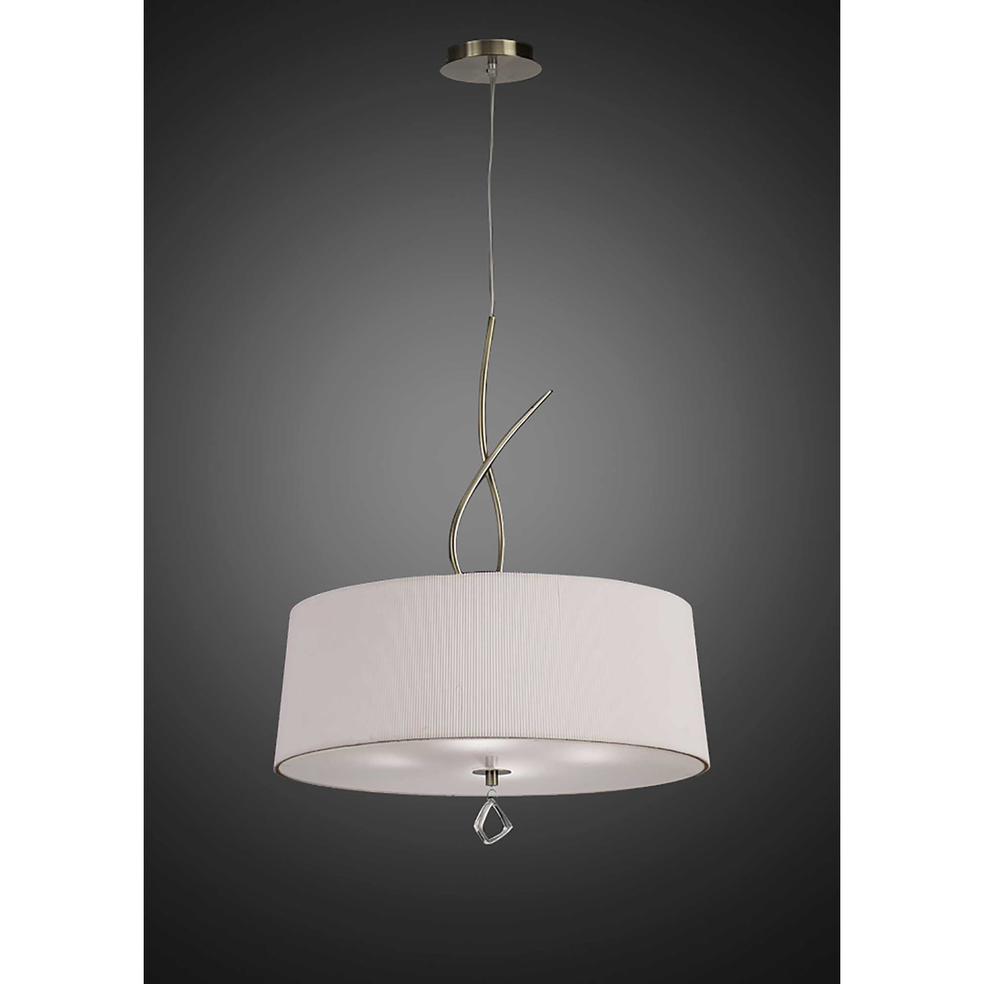 M1644AB Mara Pendant 4 Light E27 Round Antique Brass Ivory White Shade