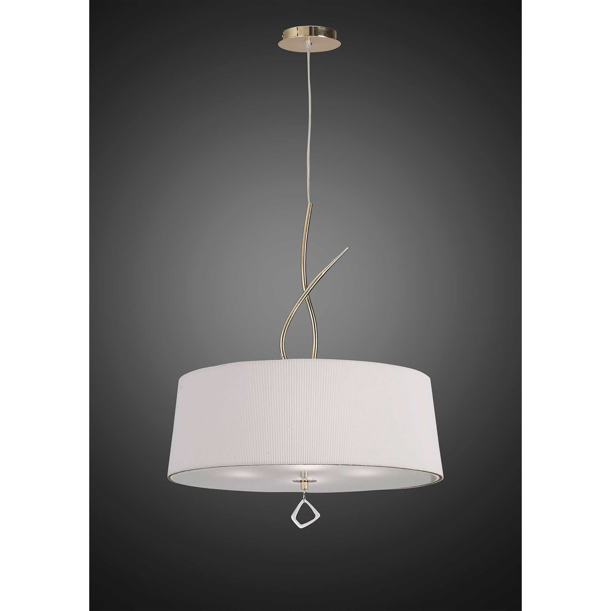 M1644FG Mara Pendant 4 Light E27 Round French Gold Ivory White Shade