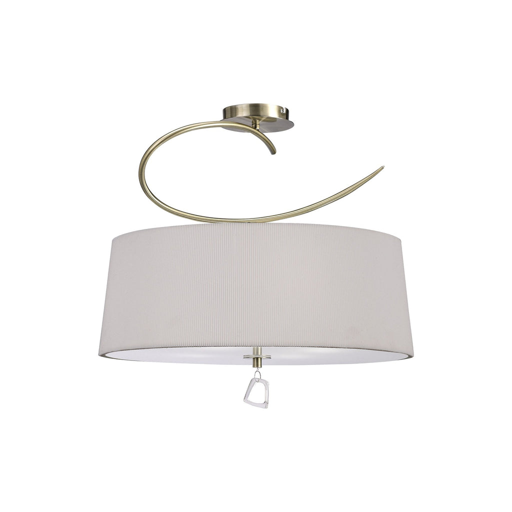 M1645AB Mara Semi Flush 4 Light E27 Round Antique Brass Ivory White Shade