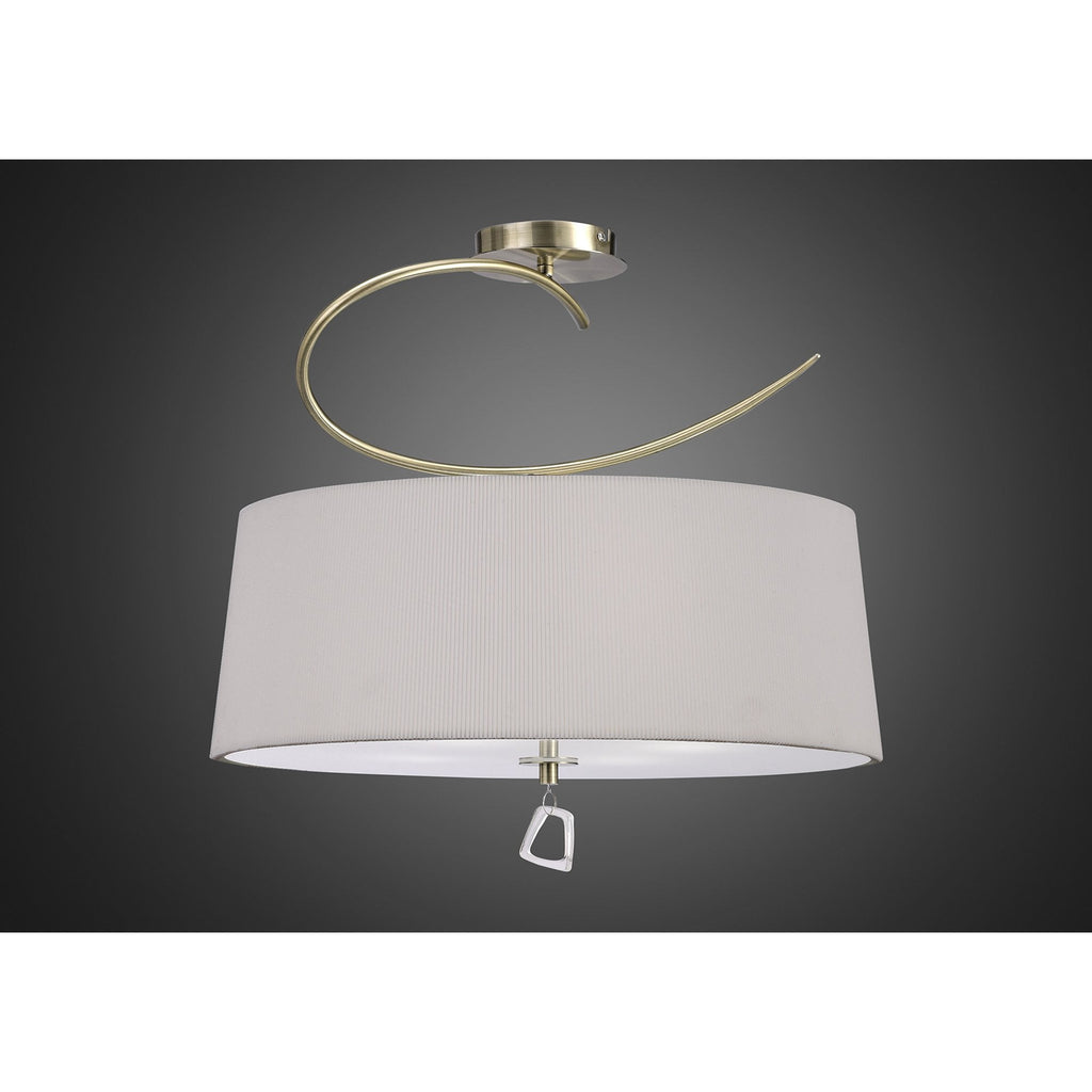 M1645AB Mara Semi Flush 4 Light E27 Round Antique Brass Ivory White Shade