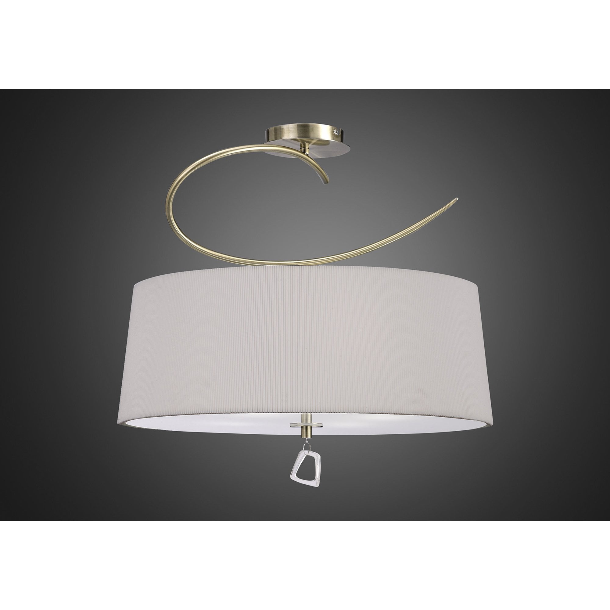 M1645AB Mara Semi Flush 4 Light E27 Round Antique Brass Ivory White Shade