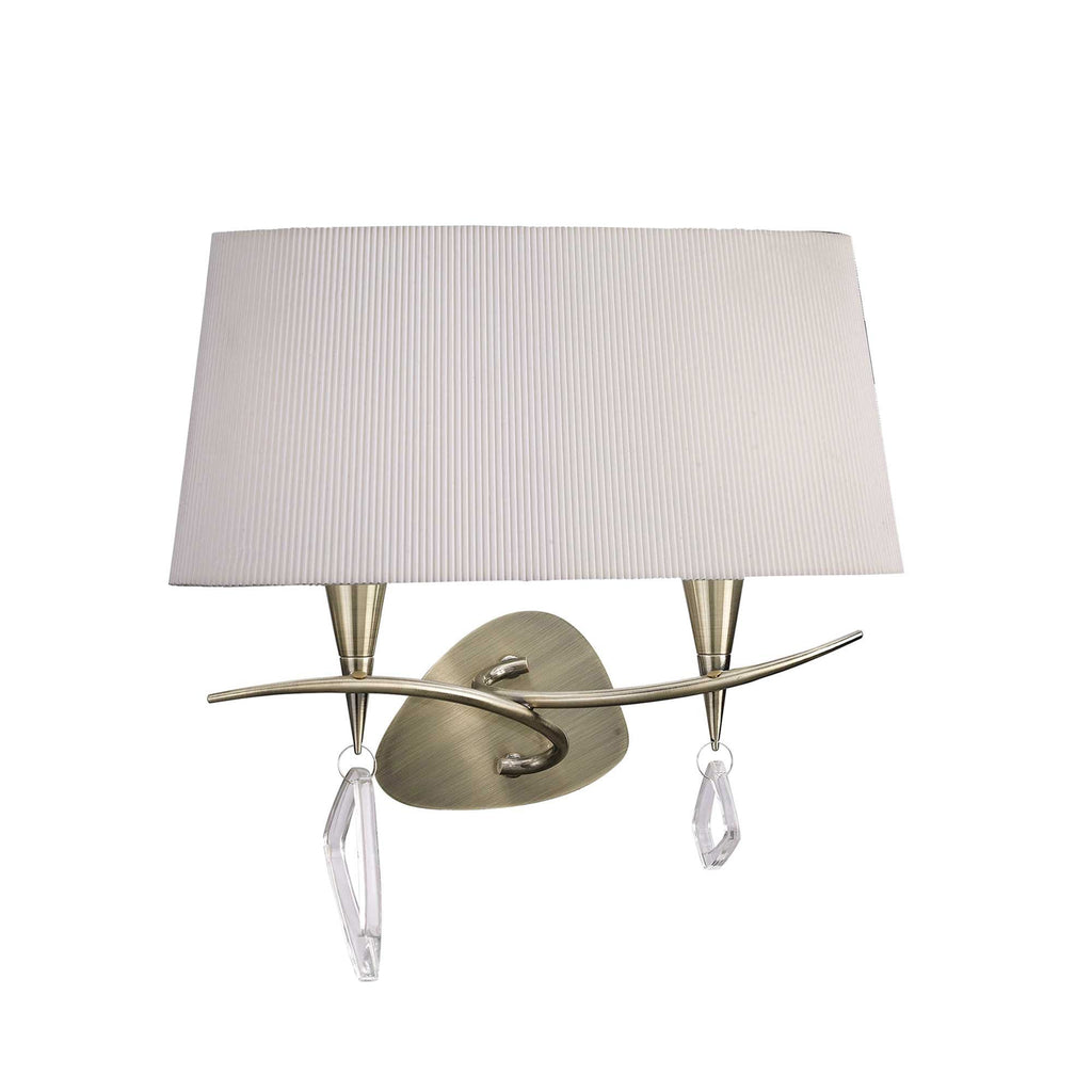 M1648AB Mara Wall Lamp 2 Light E14 Antique Brass Ivory White Shade