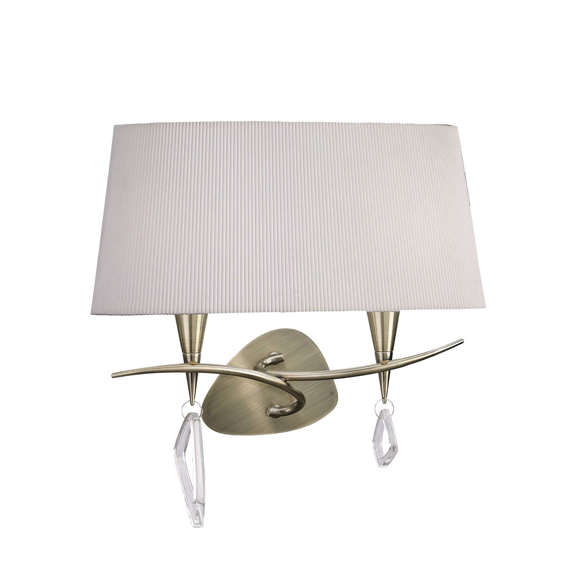 M1648AB Mara Wall Lamp 2 Light E14 Antique Brass Ivory White Shade