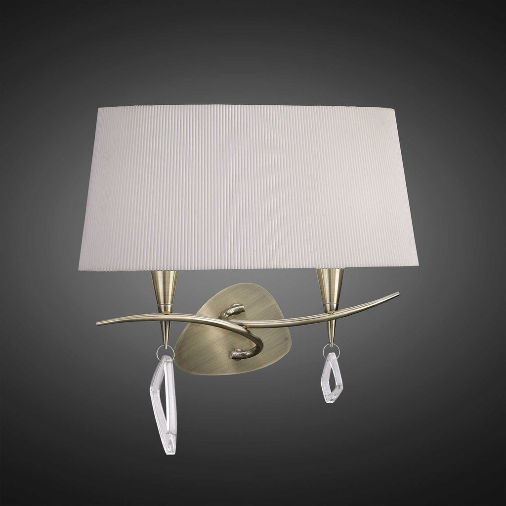 M1648AB Mara Wall Lamp 2 Light E14 Antique Brass Ivory White Shade