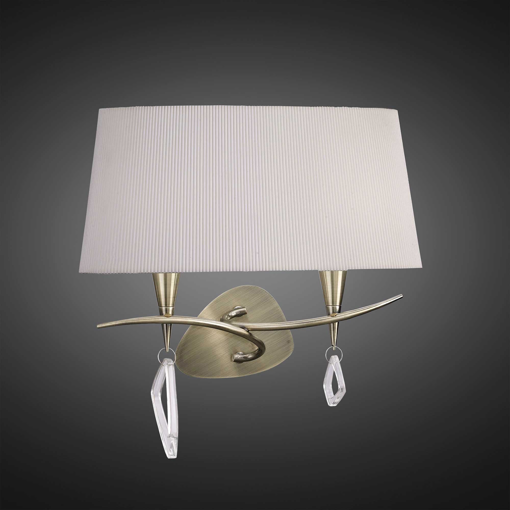 M1648AB Mara Wall Lamp 2 Light E14 Antique Brass Ivory White Shade