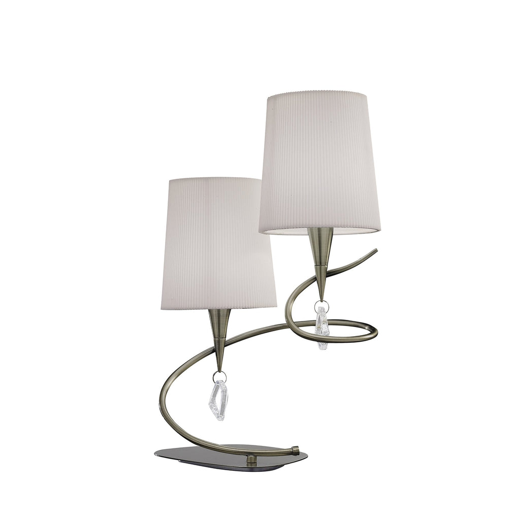 M1651AB Mara Table Lamp 2 Light E14 Antique Brass Ivory White Shades