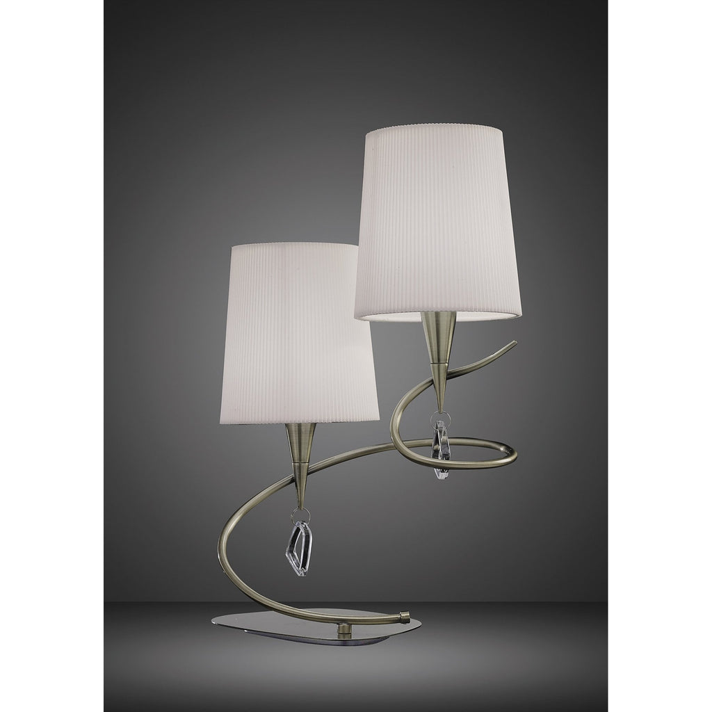 M1651AB Mara Table Lamp 2 Light E14 Antique Brass Ivory White Shades