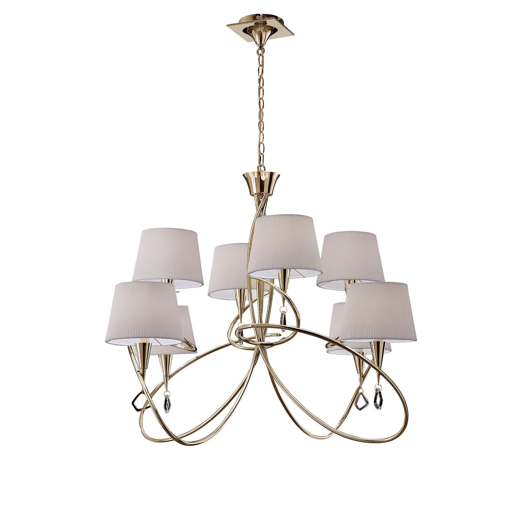 M1654FG Mara Pendant 2 Tier 8 Light E14 French Gold Ivory White Shades