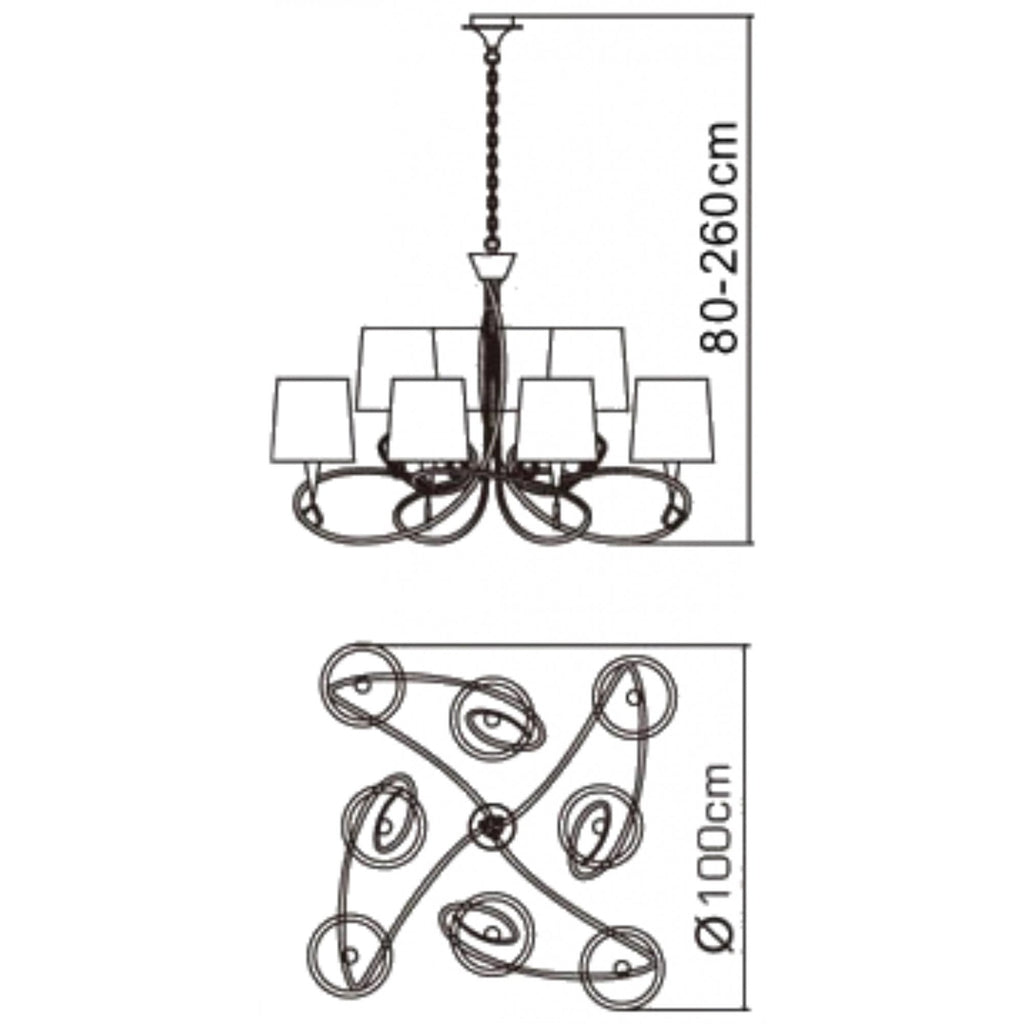M1654FG Mara Pendant 2 Tier 8 Light E14 French Gold Ivory White Shades