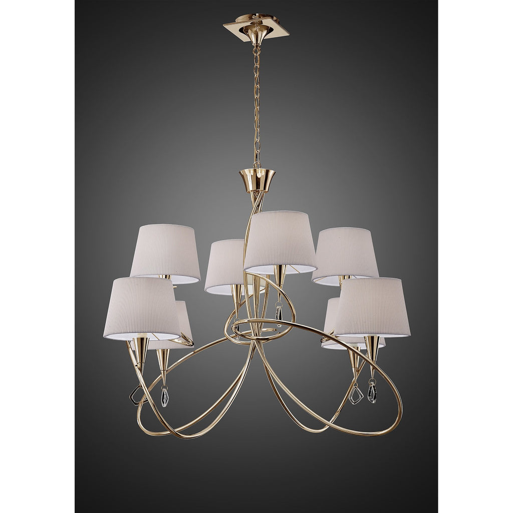 M1654FG Mara Pendant 2 Tier 8 Light E14 French Gold Ivory White Shades