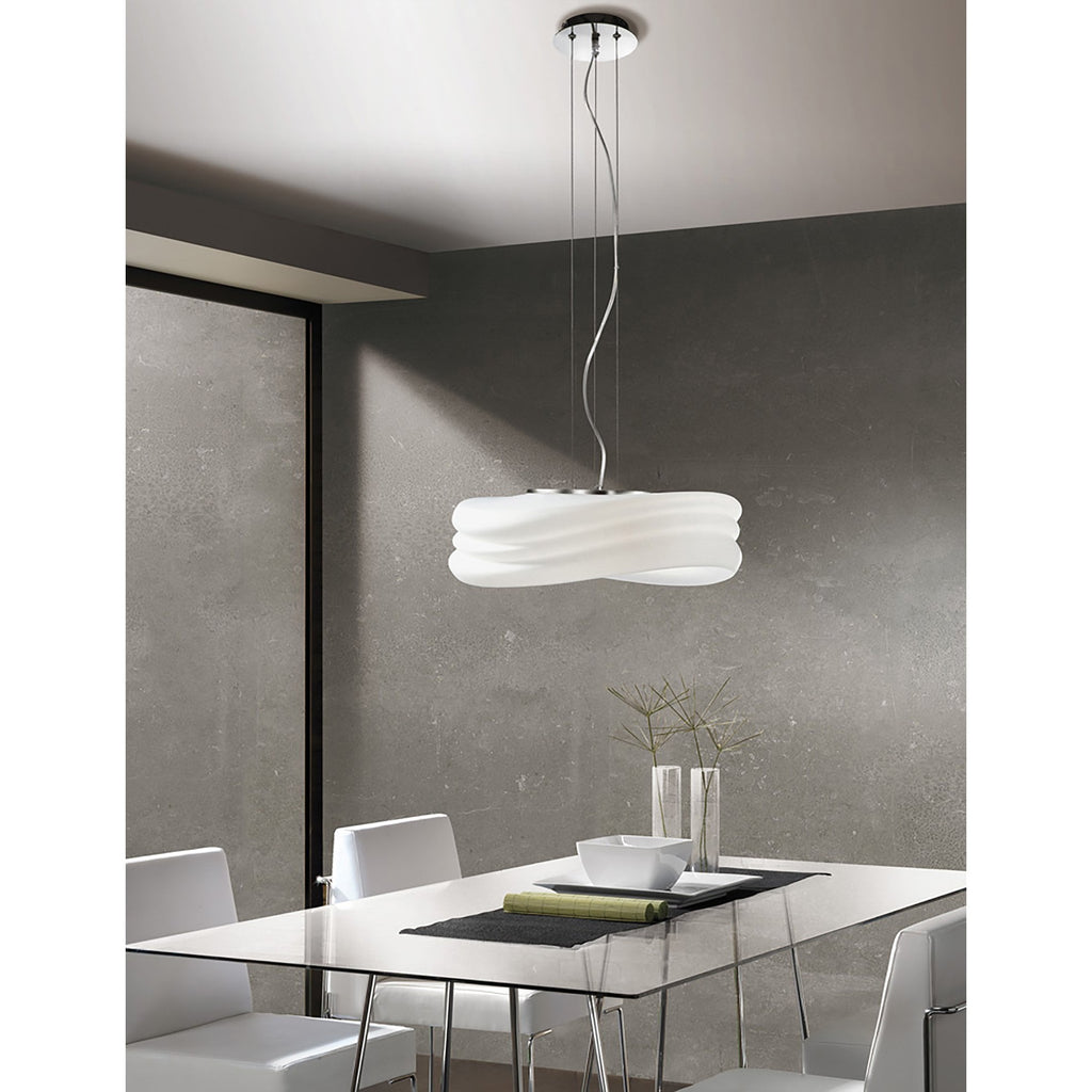 M3620 Mediterraneo Pendant 3 Light E27 Large Polished Chrome / Frosted White Glass