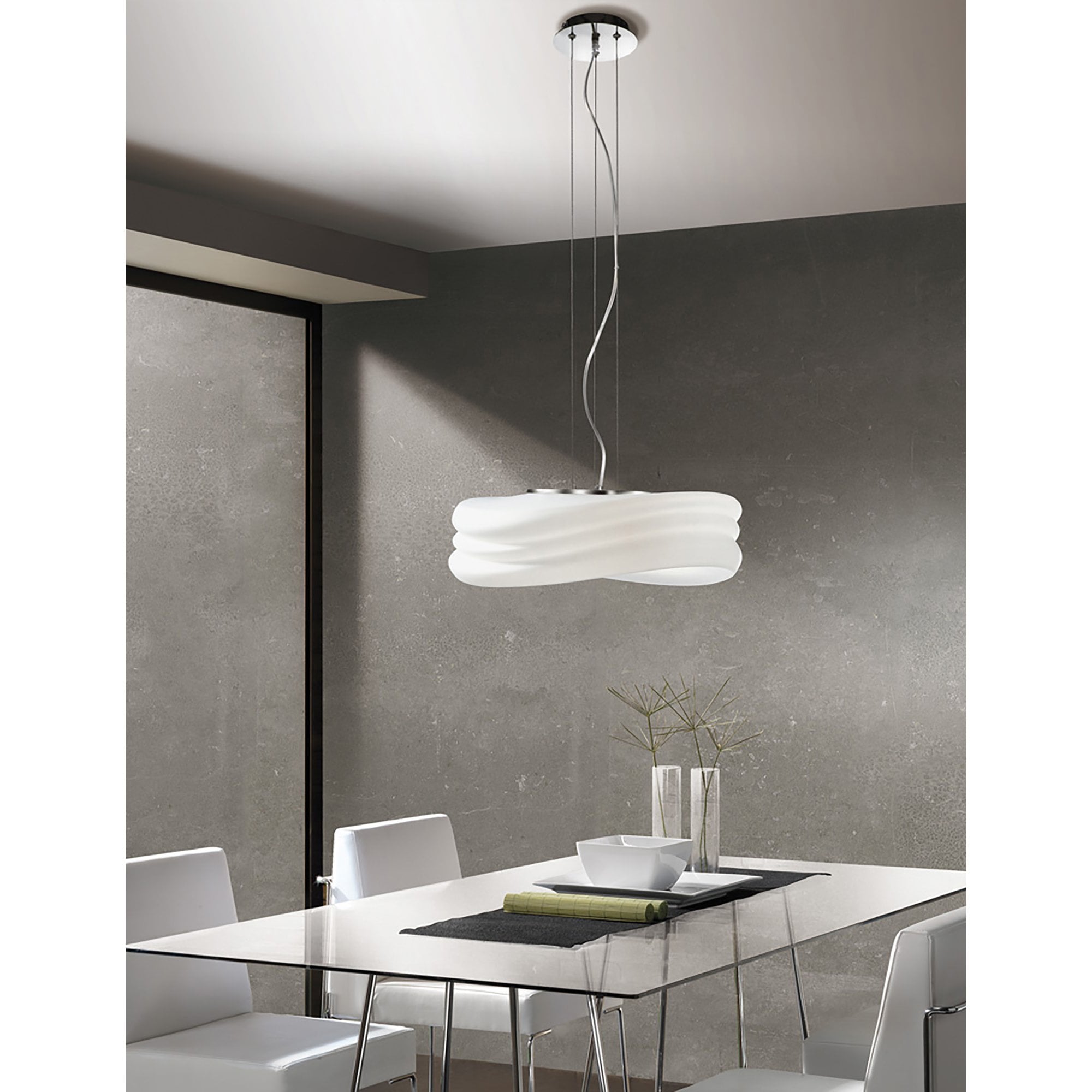 M3620 Mediterraneo Pendant 3 Light E27 Large Polished Chrome / Frosted White Glass