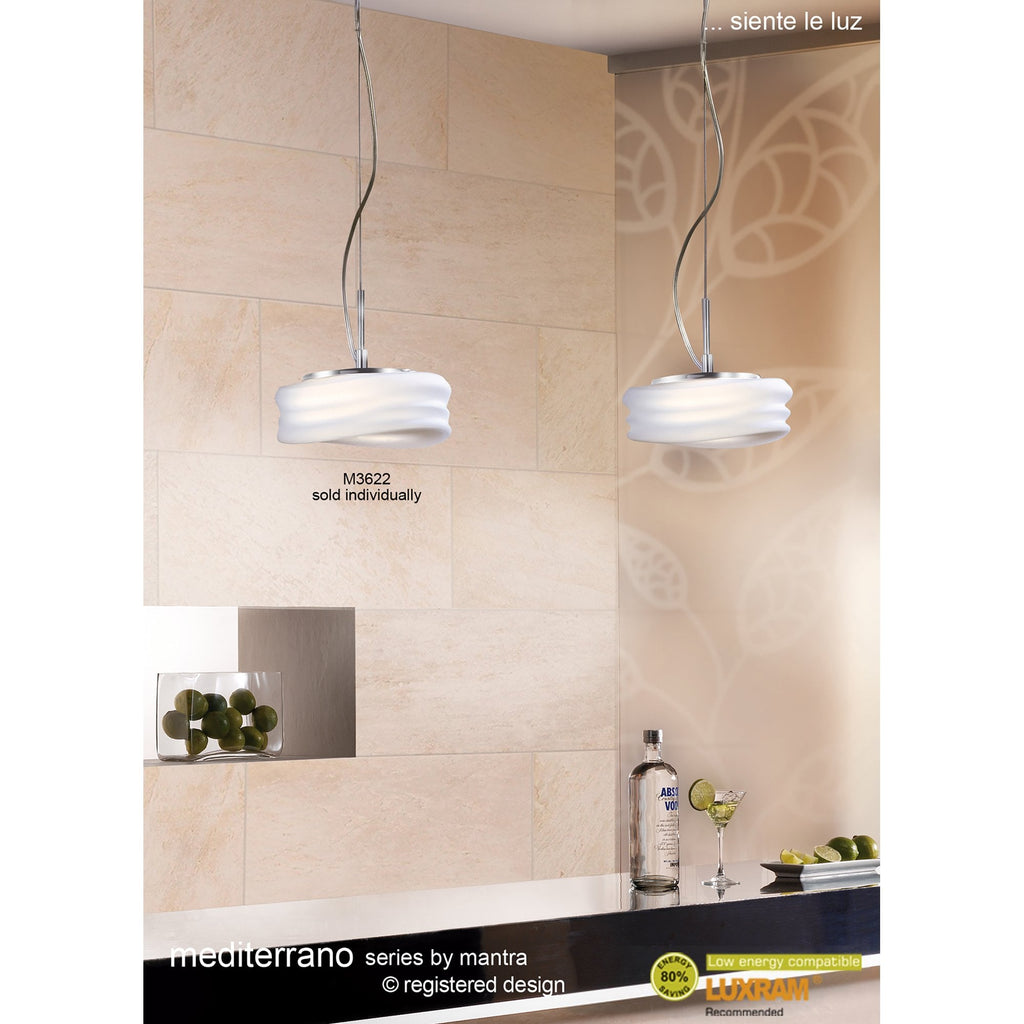 M3621 Mediterraneo Pendant 2 Light E27 Medium Polished Chrome / Frosted White Glass