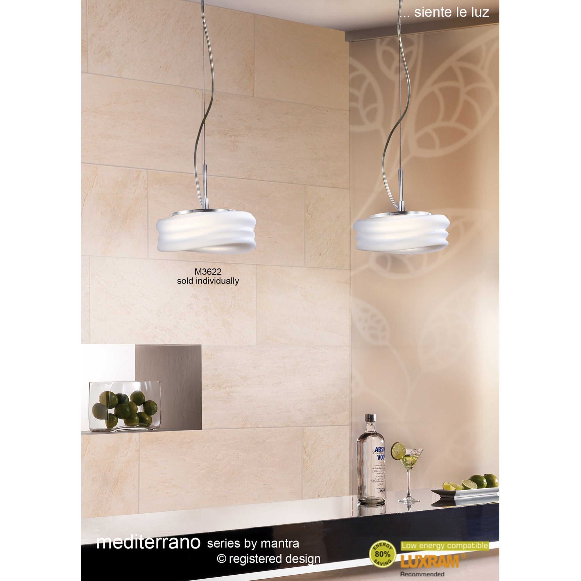 M3622 Mediterraneo Pendant 2 Light GU10 Small Polished Chrome / Frosted White Glass