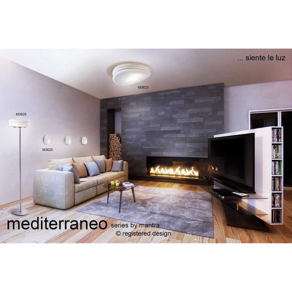 M3623 Mediterraneo Flush Ceiling / Wall 3 Light E27 Large Frosted White Glass
