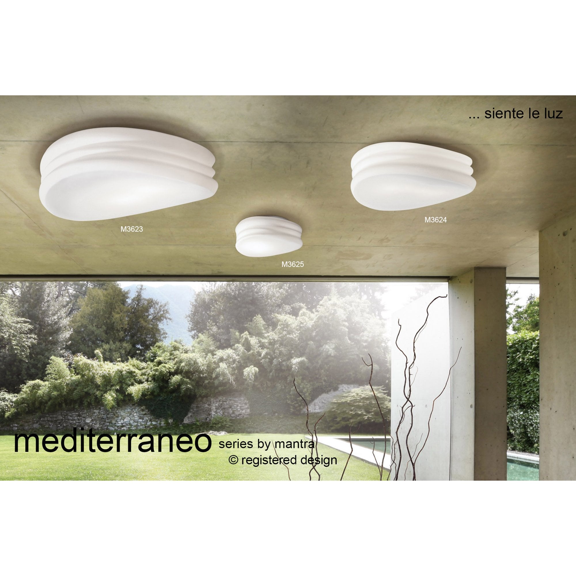 M3623 Mediterraneo Flush Ceiling / Wall 3 Light E27 Large Frosted White Glass