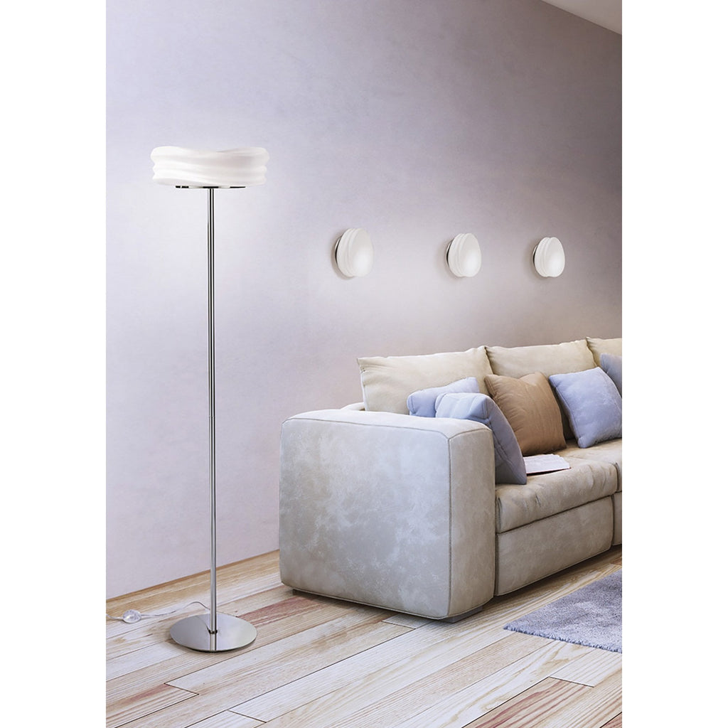 M3628 Mediterraneo Floor Lamp 2 Light E27 Polished Chrome / Frosted White Glass