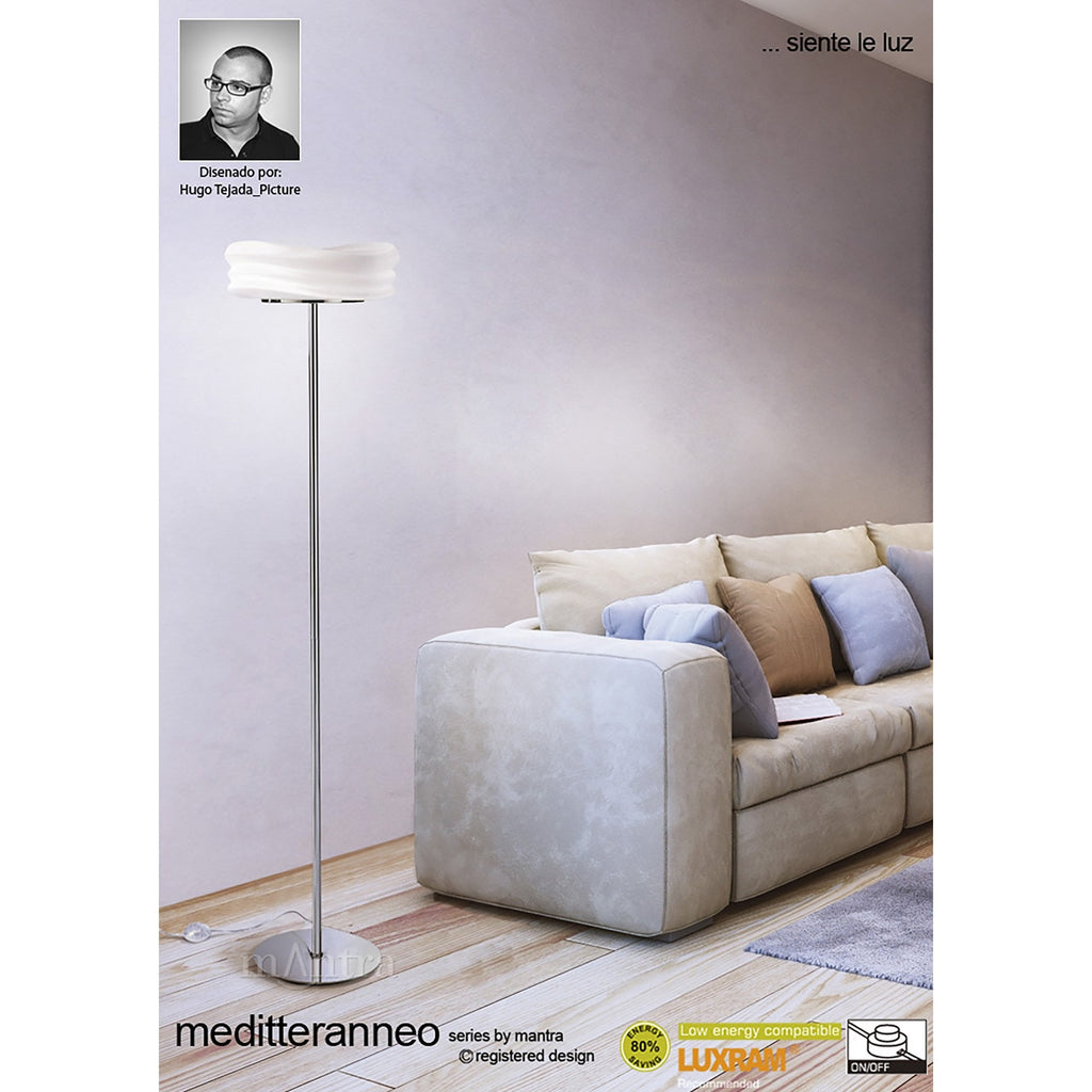 M3628 Mediterraneo Floor Lamp 2 Light E27 Polished Chrome / Frosted White Glass