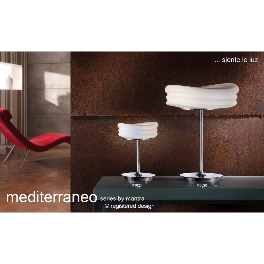 M3628 Mediterraneo Floor Lamp 2 Light E27 Polished Chrome / Frosted White Glass