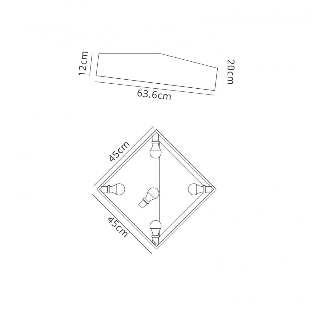M6163 Mini Bathroom Ceiling 45cm Square 5 Light Silver