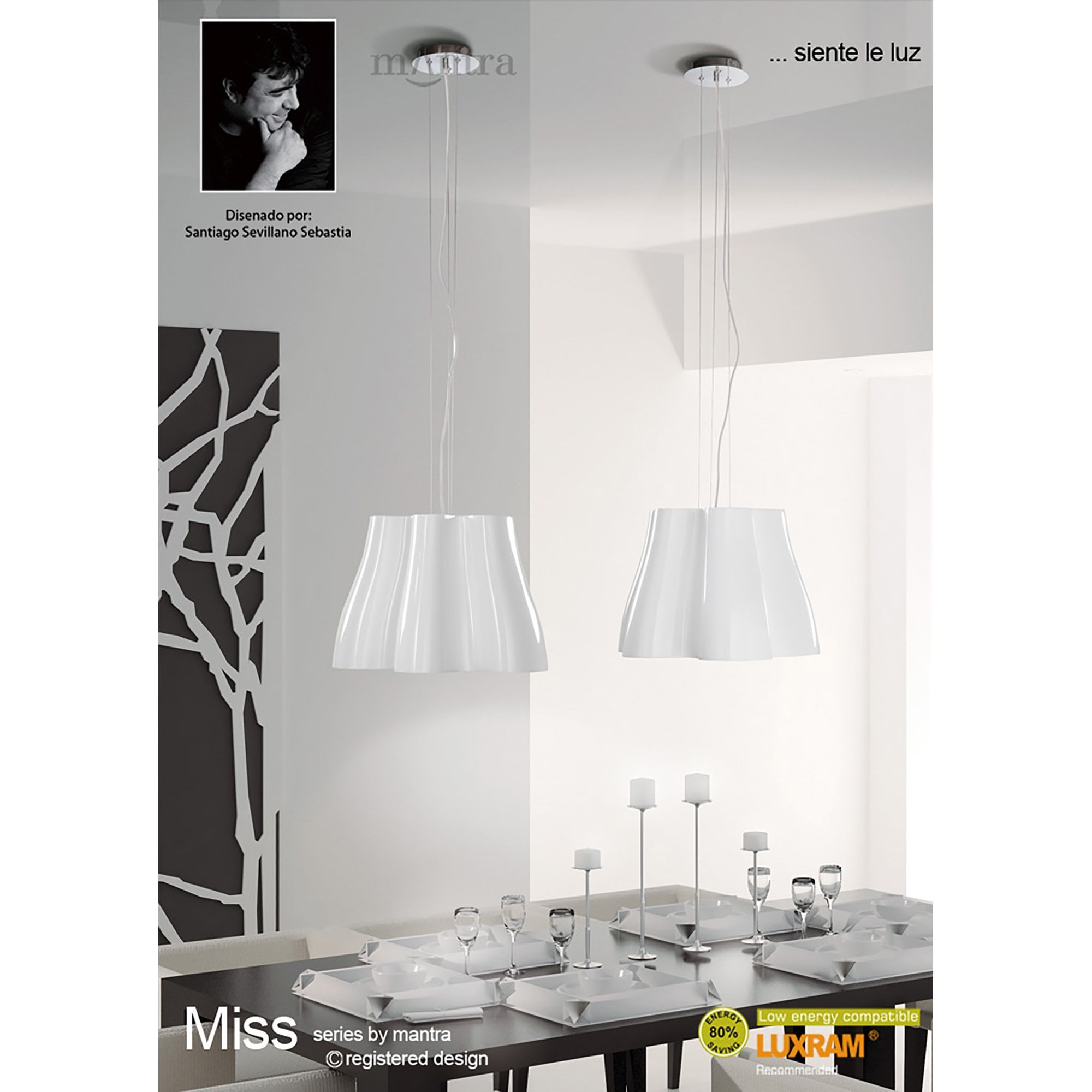 M3720 Miss Pendant 3 Light E27 Gloss White/Polished Chrome