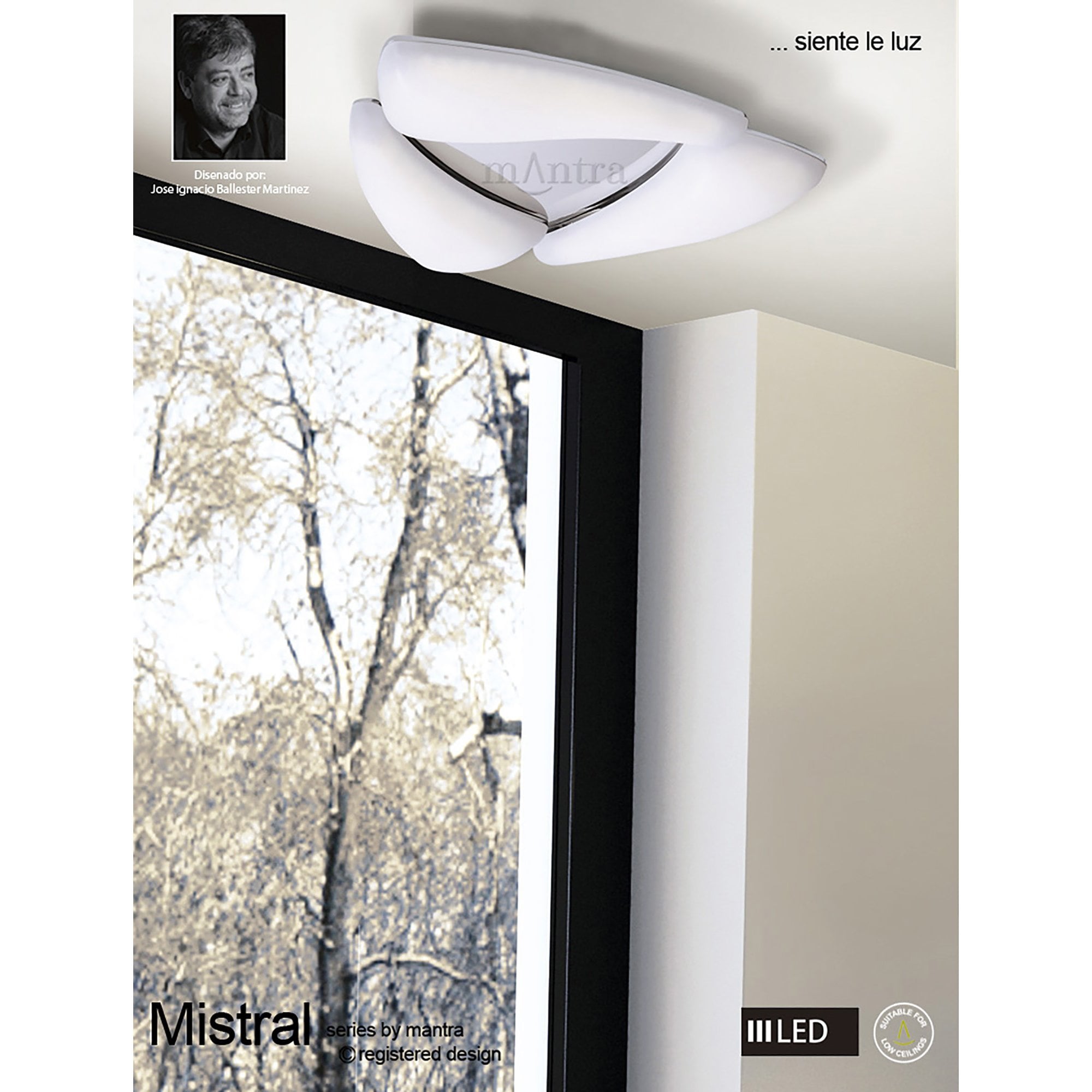 M3806 Mistral Flush Ceiling 24W LED Polished Chrome/Frosted Acrylic
