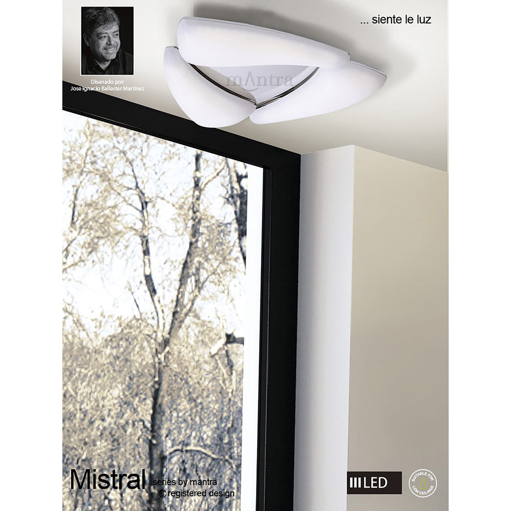 M3807 Mistral Flush Ceiling 30W LED Polished Chrome/Frosted Acrylic