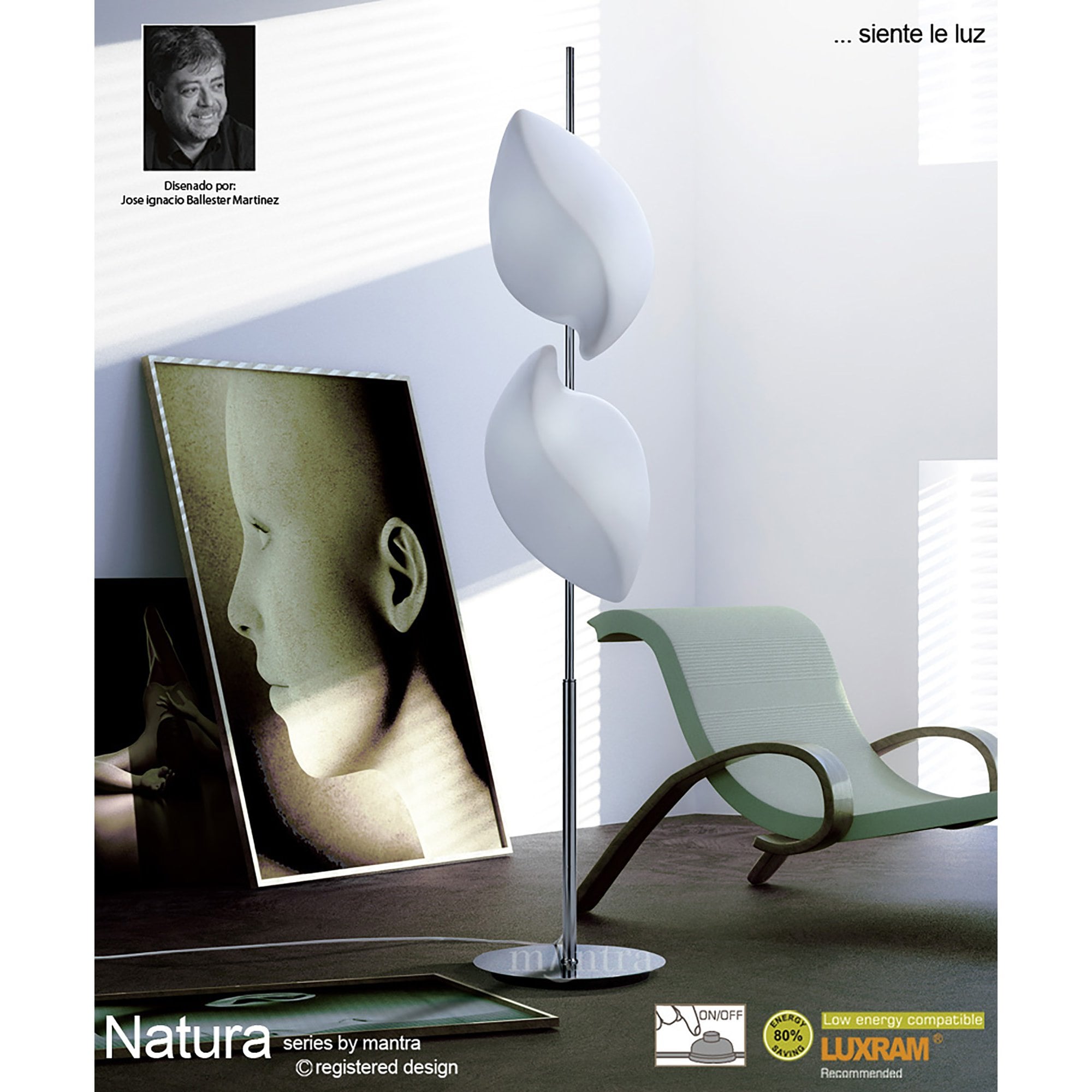 M3588 Natura Floor Lamp 4 Light E27 Indoor Polished Chrome/Opal White