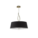 M1922/BS Ninette Pendant 4 Light E27 Black Shades Antique Brass
