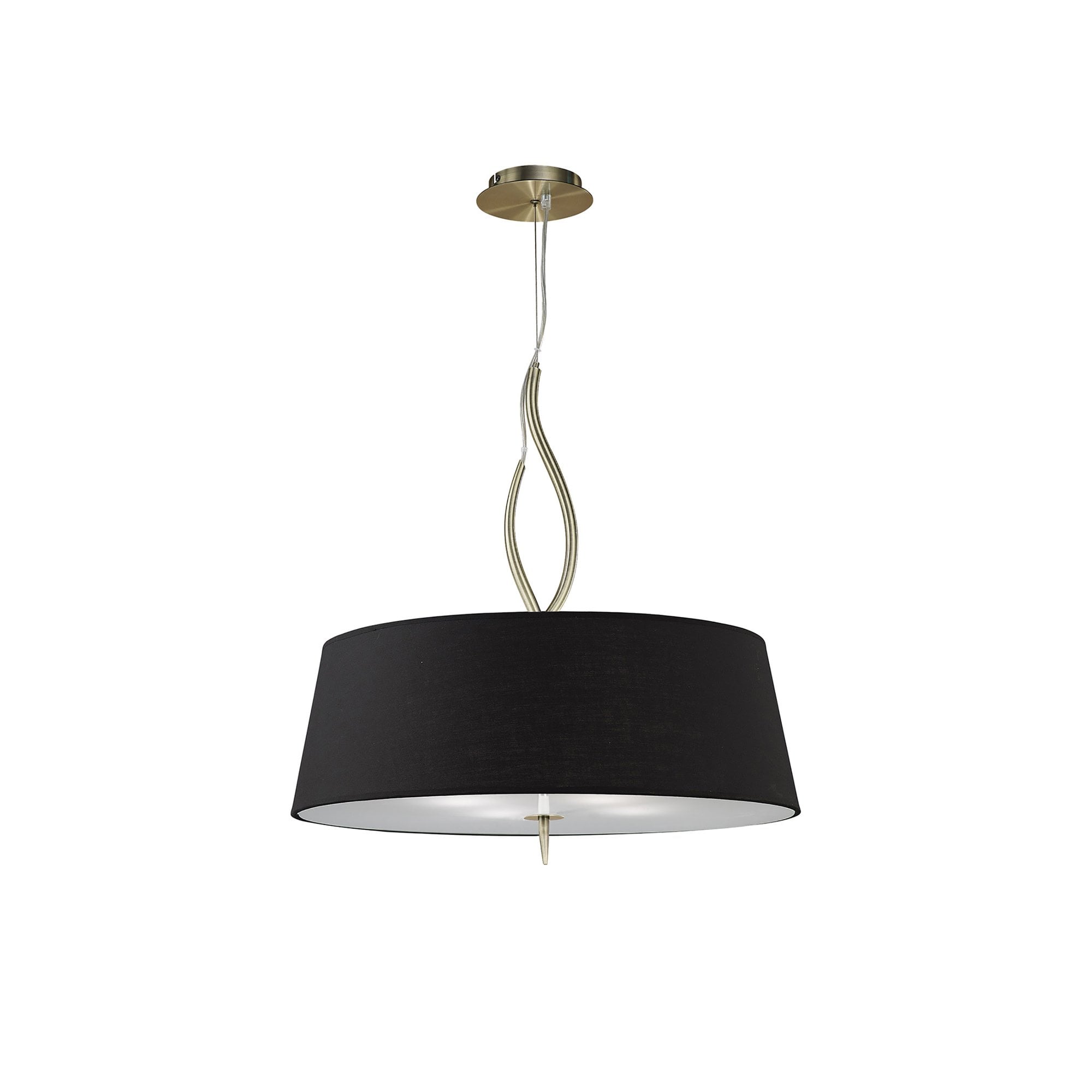 M1922/BS Ninette Pendant 4 Light E27 Black Shades Antique Brass