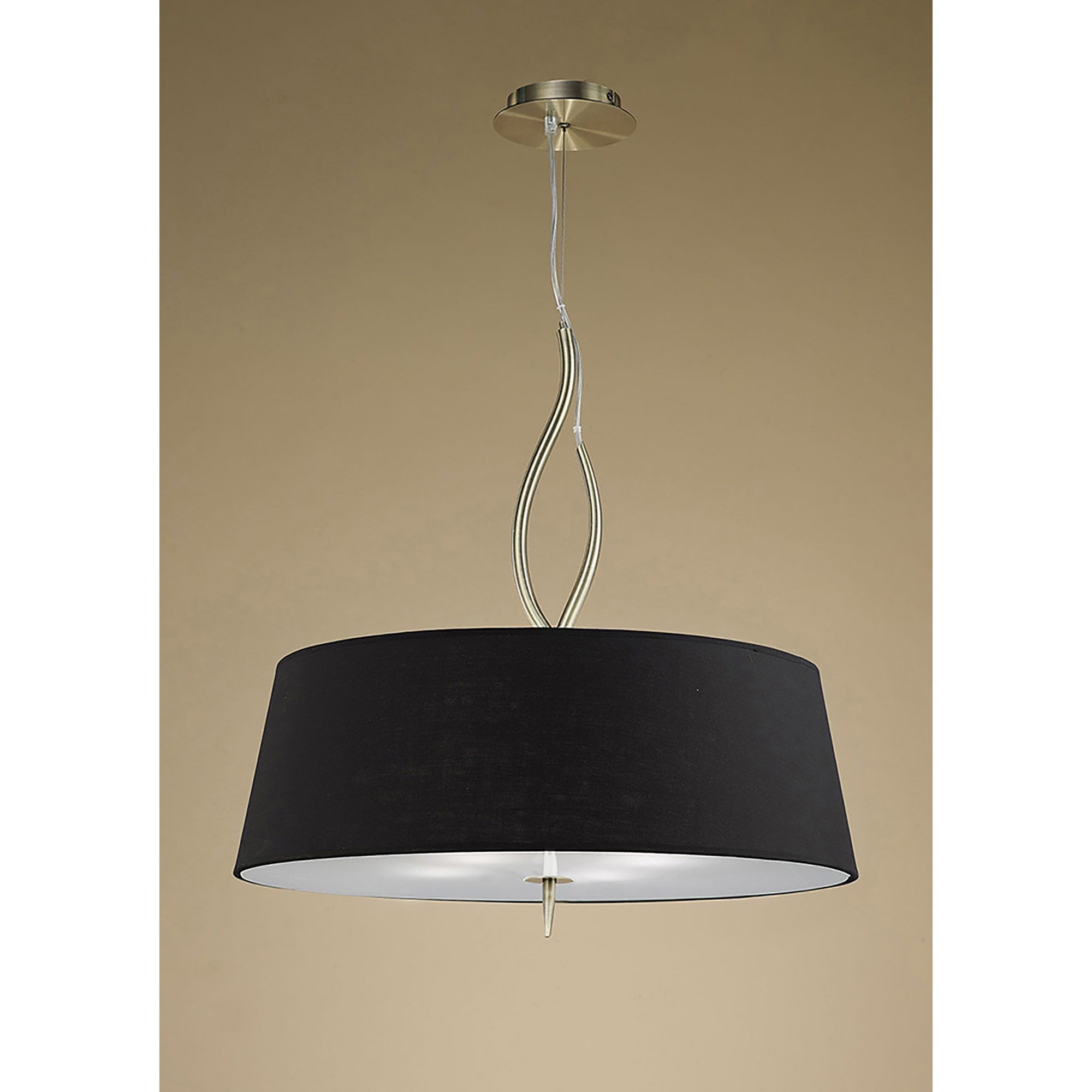 M1922/BS Ninette Pendant 4 Light E27 Black Shades Antique Brass