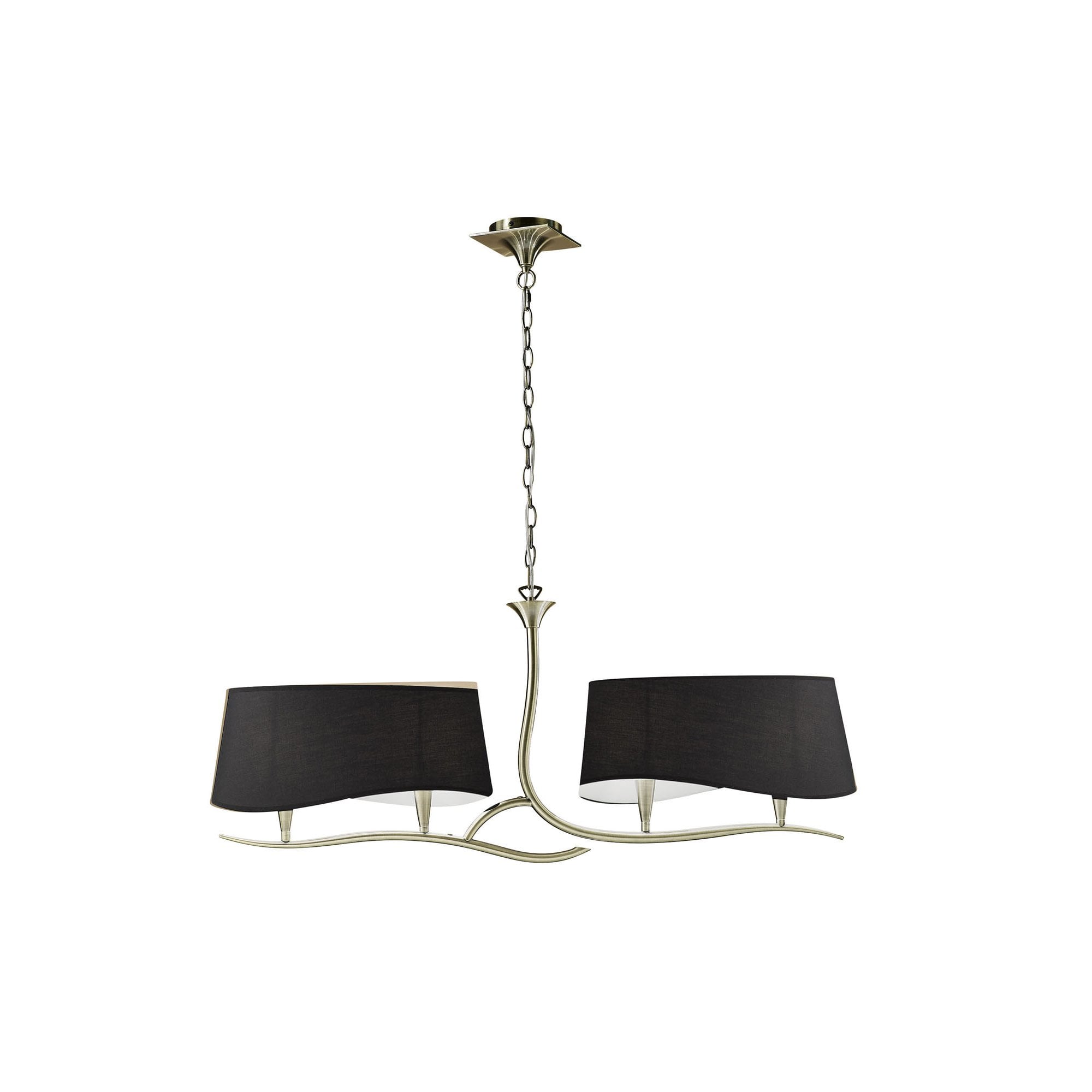 M1921/BS Ninette Linear Pendant 2 Arm 4 Light E14 Black Shades Antique Brass