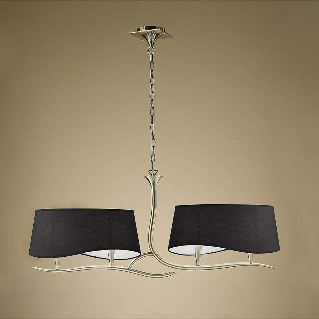 M1921/BS Ninette Linear Pendant 2 Arm 4 Light E14 Black Shades Antique Brass