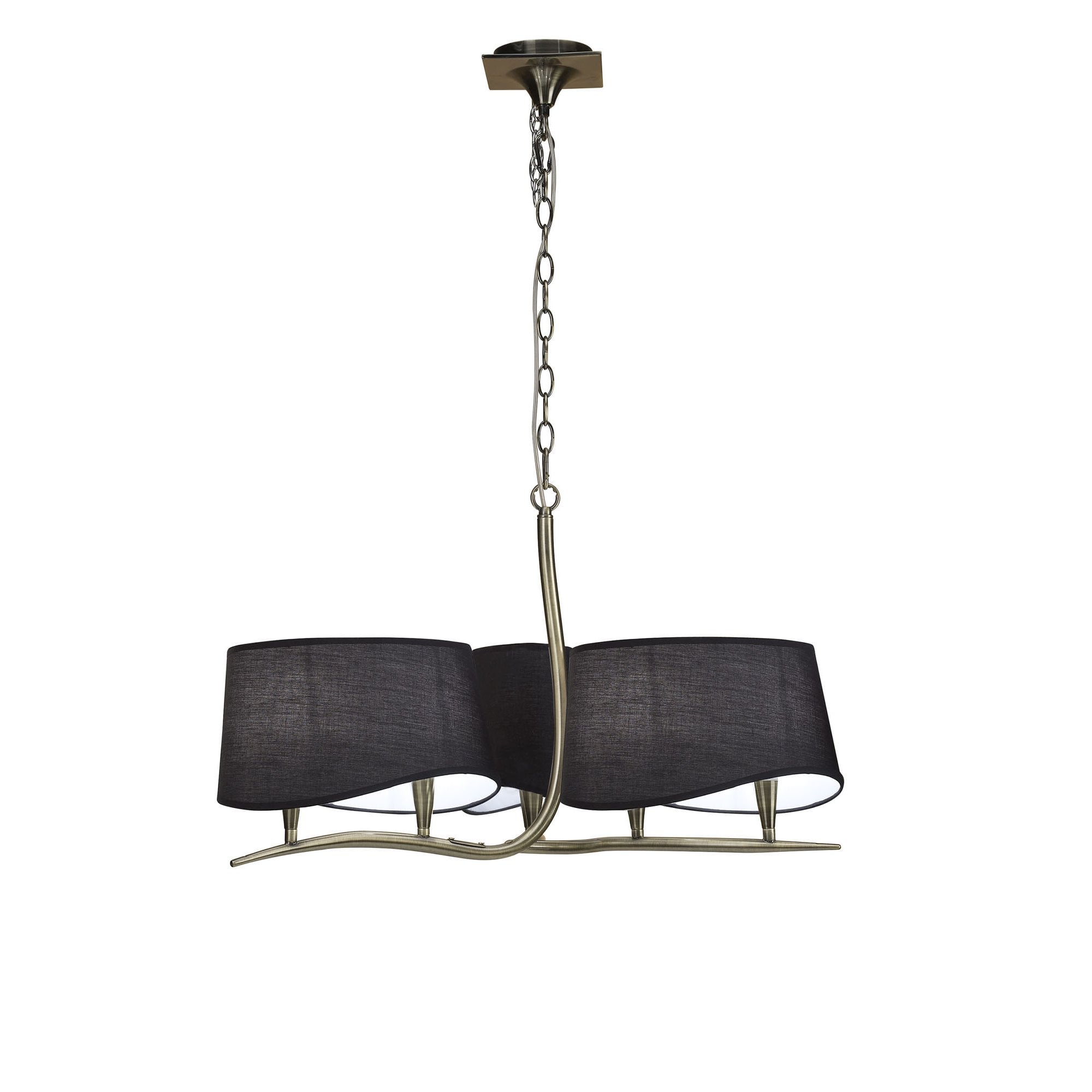 M1920/BS Ninette Pendant 3 Arm 6 Light E14 Black Shades Antique Brass