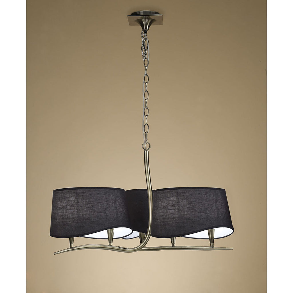M1920/BS Ninette Pendant 3 Arm 6 Light E14 Black Shades Antique Brass