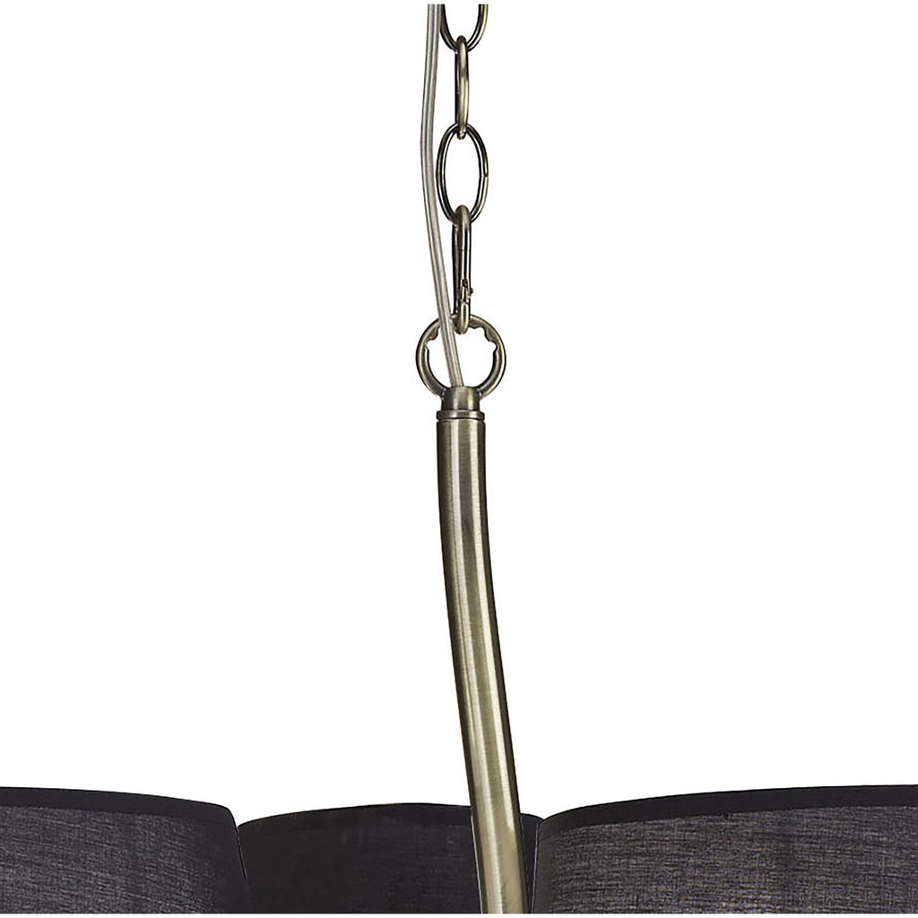 M1920/BS Ninette Pendant 3 Arm 6 Light E14 Black Shades Antique Brass