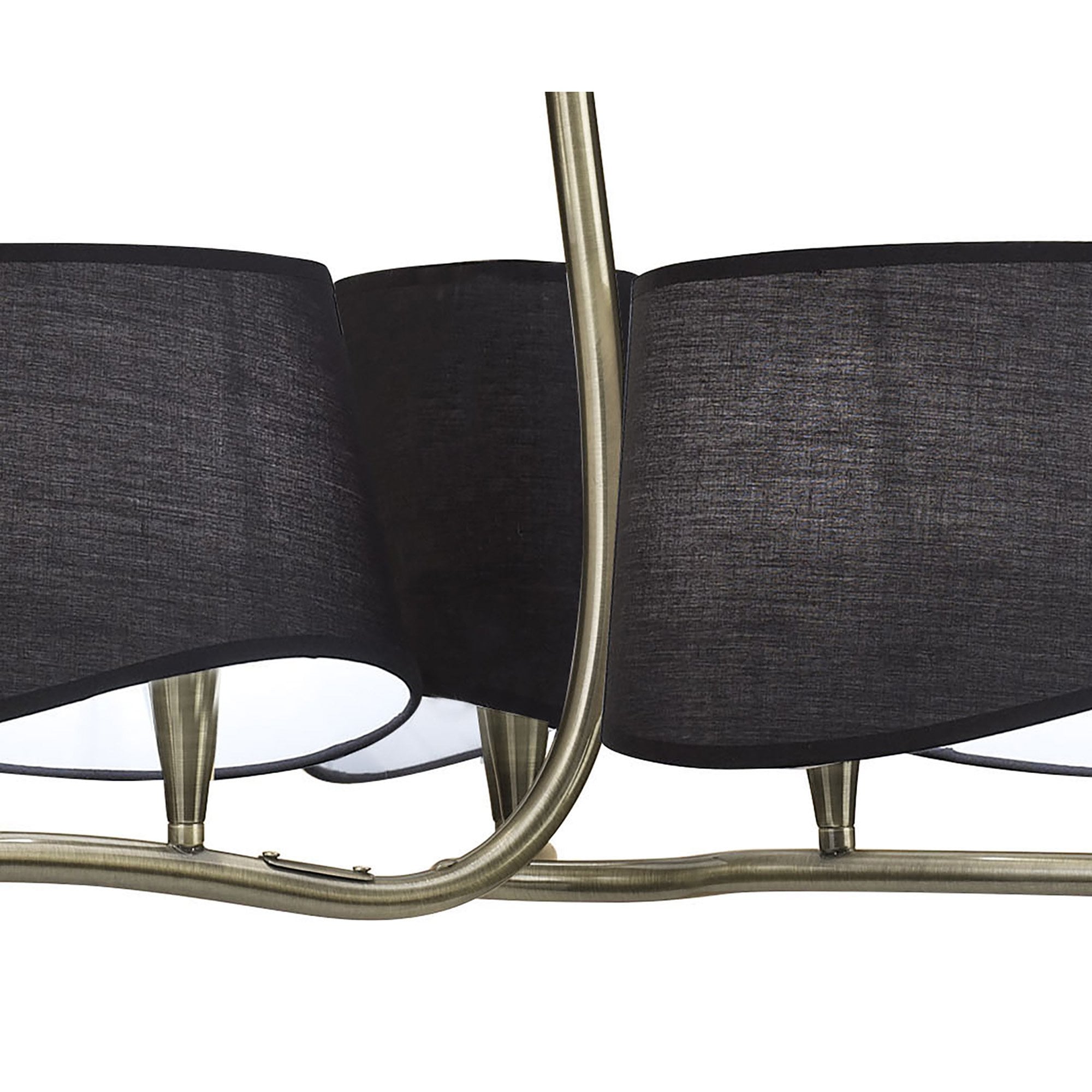 M1920/BS Ninette Pendant 3 Arm 6 Light E14 Black Shades Antique Brass