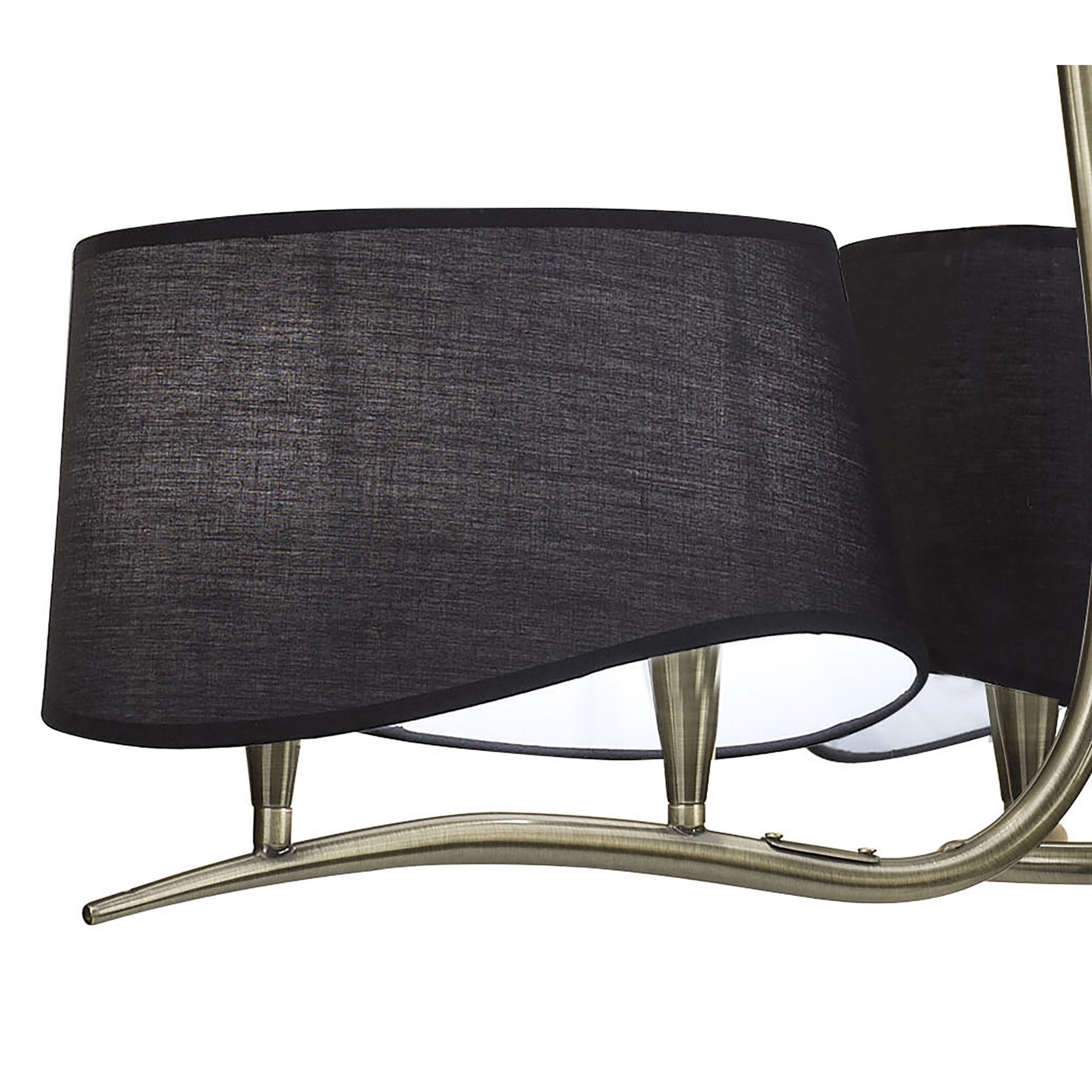 M1920/BS Ninette Pendant 3 Arm 6 Light E14 Black Shades Antique Brass